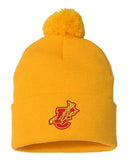 Indian Creek IC logo with Tomahawk Embroidery Pom-Pom Cuffed Beanie