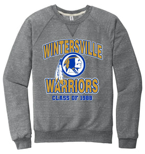 Wintersville Warriors Custom Graduation Year Jerzees Snow Heather French Terry Raglan Crew