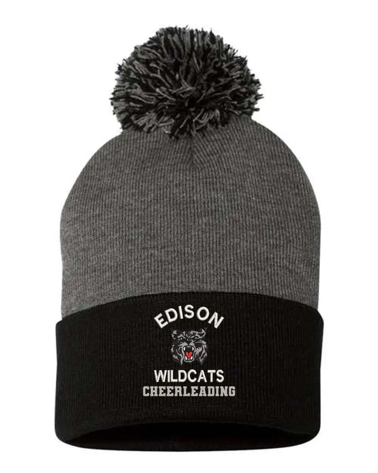 Edison Custom Embroidery 12" Pom-Pom Cuffed Beanie