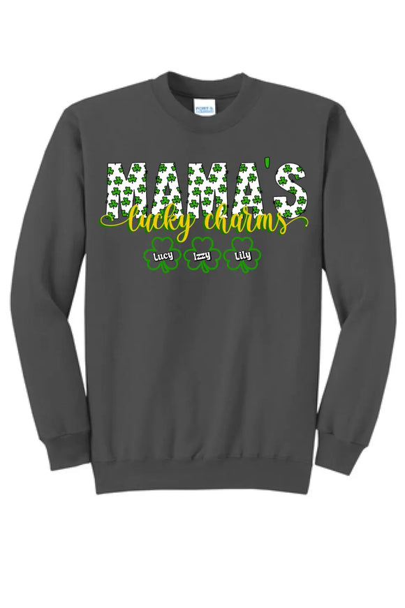 Mama's Lucky Charms CUSTOM TEXT Core Fleece Crewneck Sweatshirt