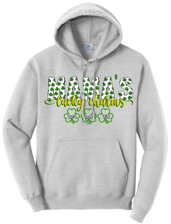 Mama's Lucky Charms CUSTOM TEXT Core Fleece Pullover Hooded Sweatshirt