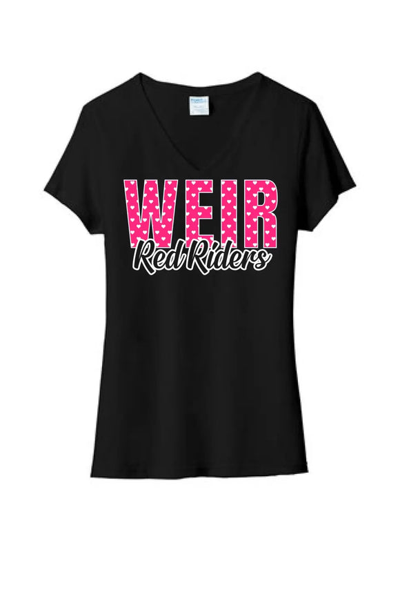 Weir Red Riders Hearts Ladies Tri-Blend V-Neck Tee