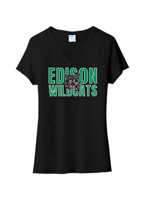 St. Patrick's Day School Logo- Edison Ladies Tri-Blend V-Neck Tee
