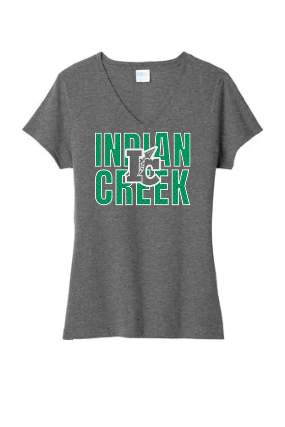 St. Patrick's Day School Logo- Indian Creek Ladies Tri-Blend V-Neck Tee