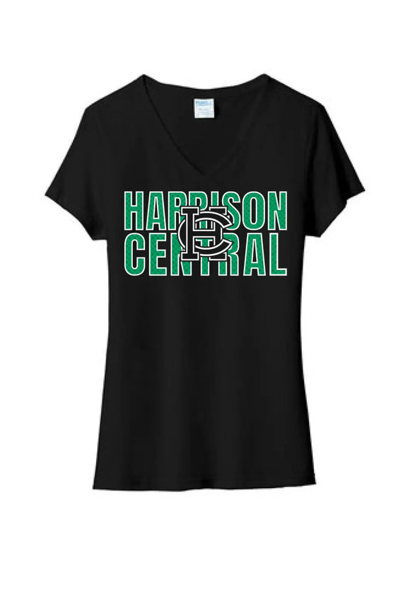 St. Patrick's Day School Logo- Harrison Central Ladies Tri-Blend V-Neck Tee