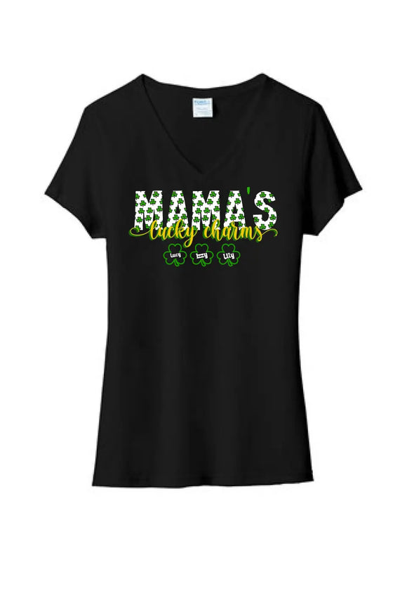 Mama's Lucky Charms CUSTOM TEXT Ladies Tri-Blend V-Neck Tee