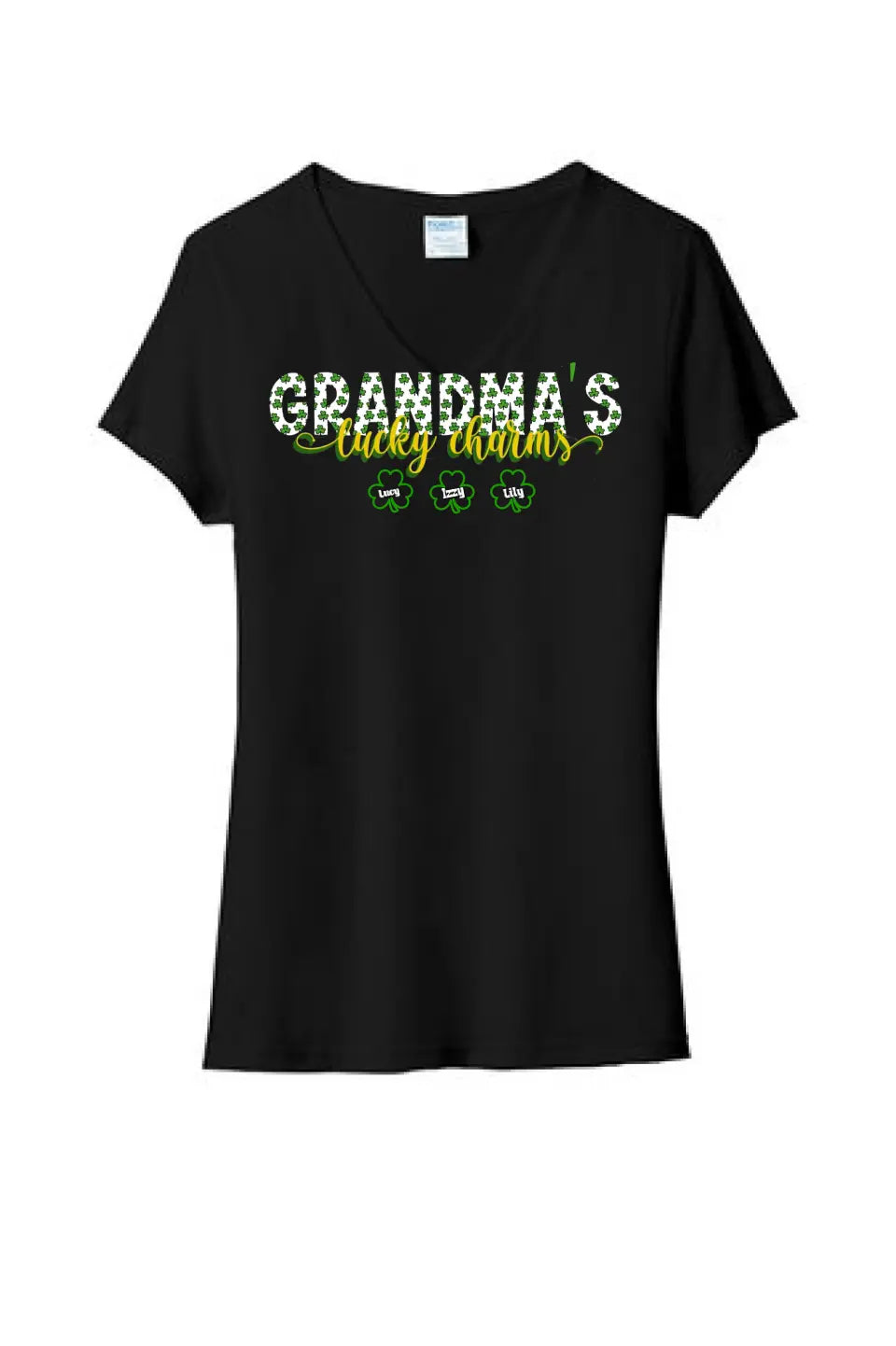 Grandma's Lucky Charms CUSTOM TEXT Ladies Tri-Blend V-Neck Tee