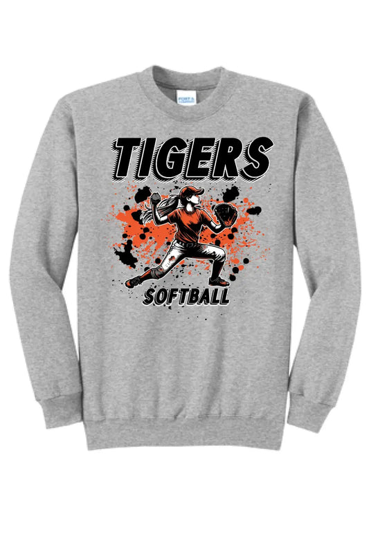 Softball Throw- Orange and Black CUSTOM TEXT Core Fleece Crewneck Sweatshirt