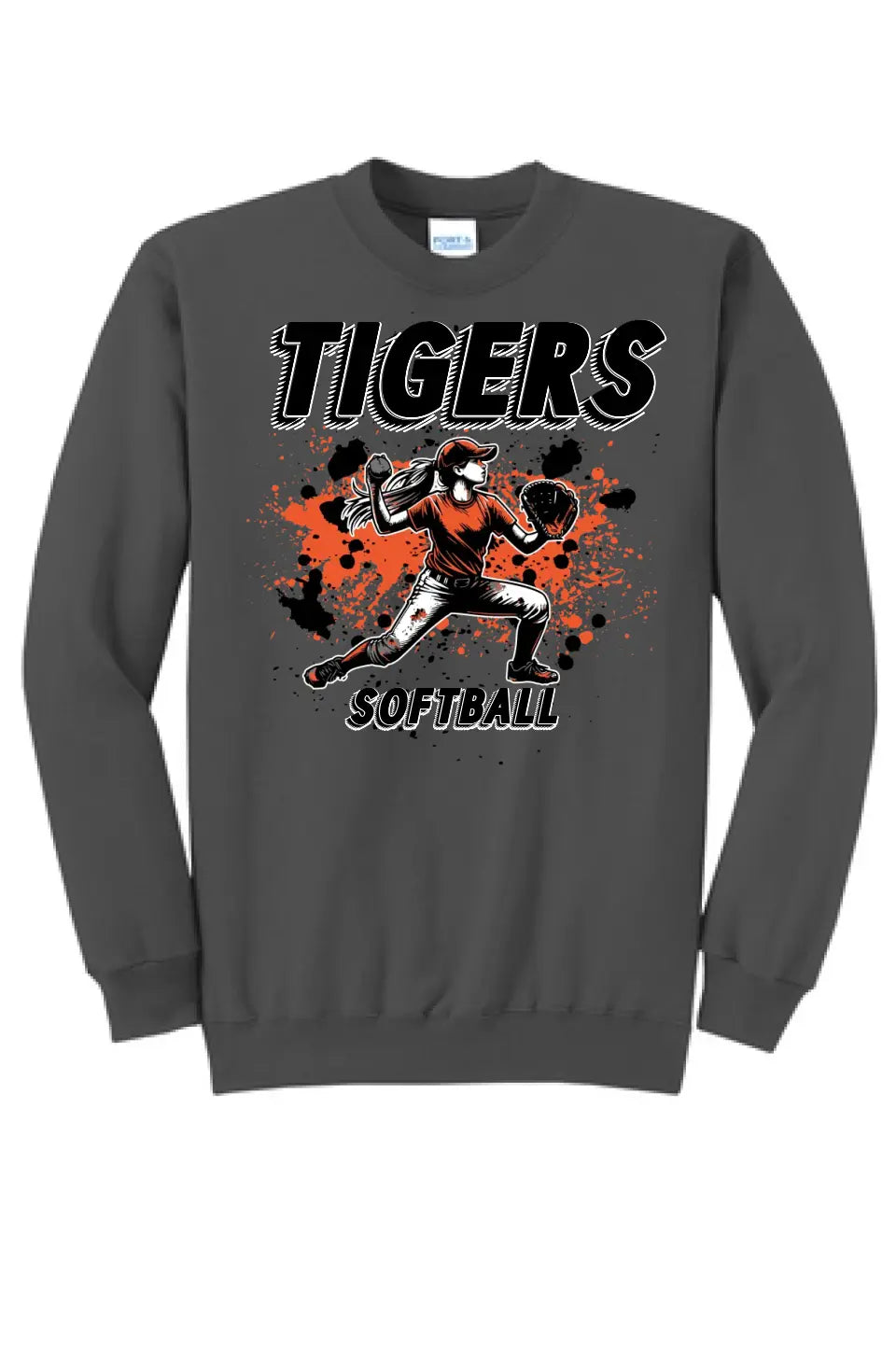 Softball Throw- Orange and Black CUSTOM TEXT Core Fleece Crewneck Sweatshirt