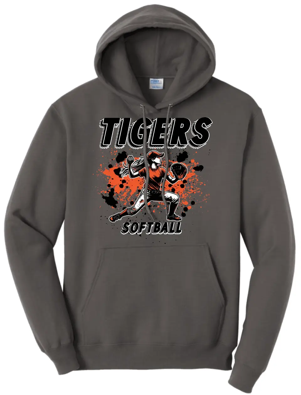 Softball Throw- Orange and Black CUSTOM TEXT Core Fleece Crewneck Sweatshirt