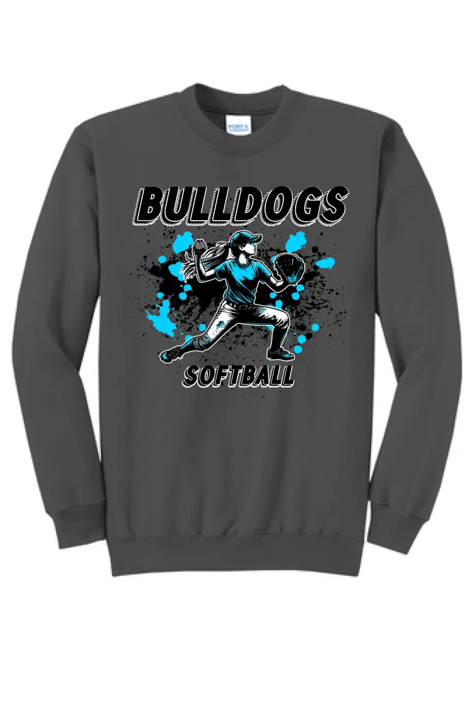 Softball Throw- Light Blue and Black CUSTOM TEXT Core Fleece Crewneck Sweatshirt