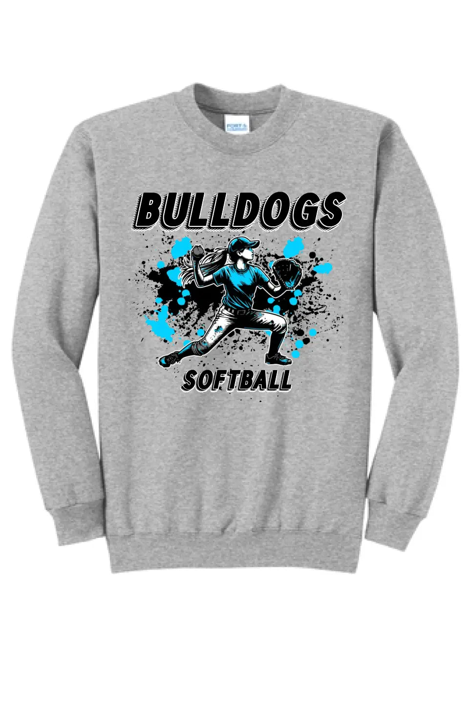 Softball Throw- Light Blue and Black CUSTOM TEXT Core Fleece Crewneck Sweatshirt