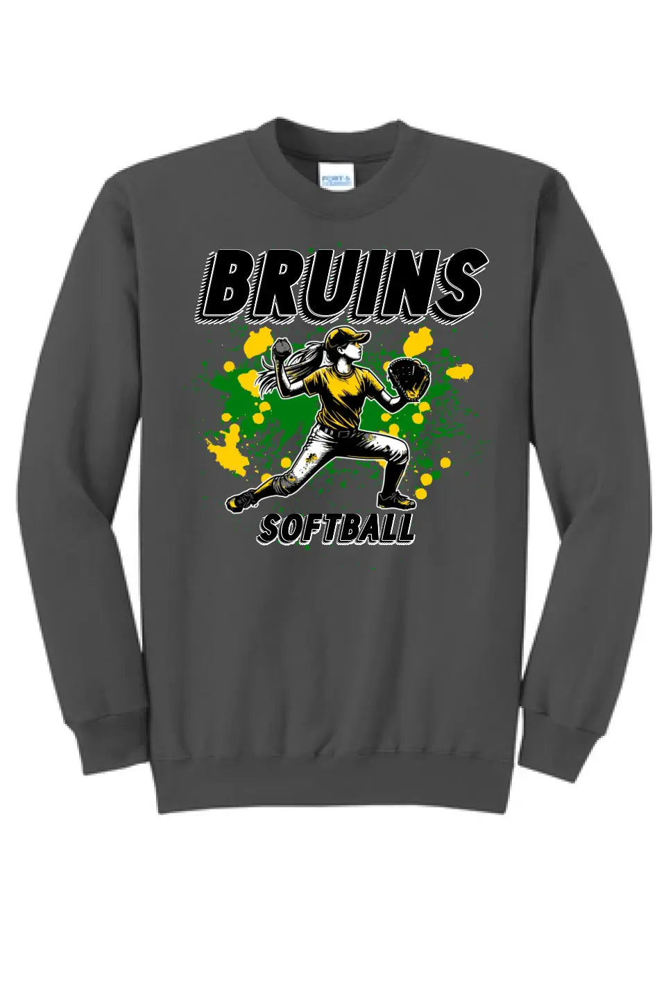 Softball Throw- Gold and Green CUSTOM TEXT Core Fleece Crewneck Sweatshirt