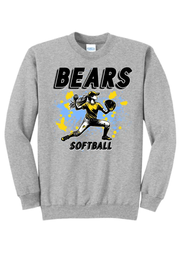 Softball Throw- Light Blue and Yellow CUSTOM TEXT Core Fleece Crewneck Sweatshirt
