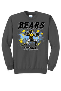 Softball Throw- Light Blue and Yellow CUSTOM TEXT Core Fleece Crewneck Sweatshirt