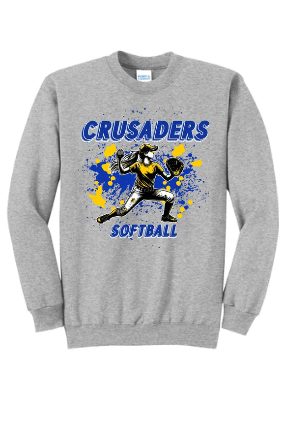 Softball Throw- Blue and Gold CUSTOM TEXT Core Fleece Crewneck Sweatshirt