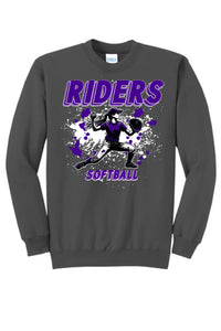 Softball Throw- Purple and White CUSTOM TEXT Core Fleece Crewneck Sweatshirt