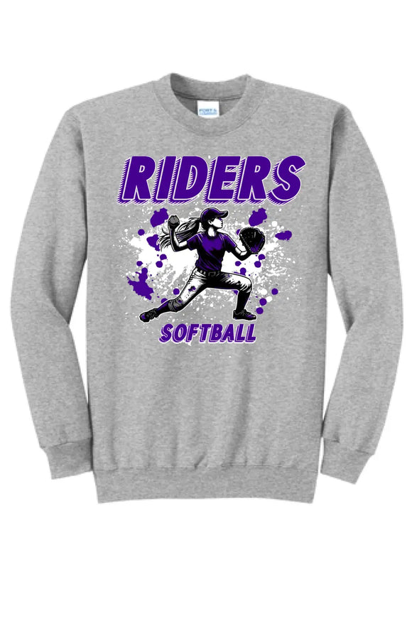 Softball Throw- Purple and White CUSTOM TEXT Core Fleece Crewneck Sweatshirt