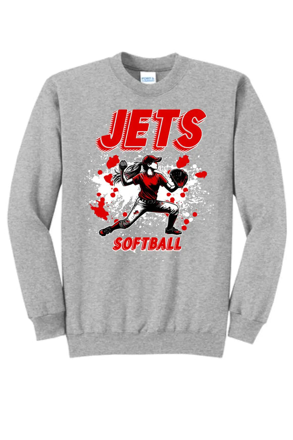 Softball Throw- Red and White CUSTOM TEXT Core Fleece Crewneck Sweatshirt