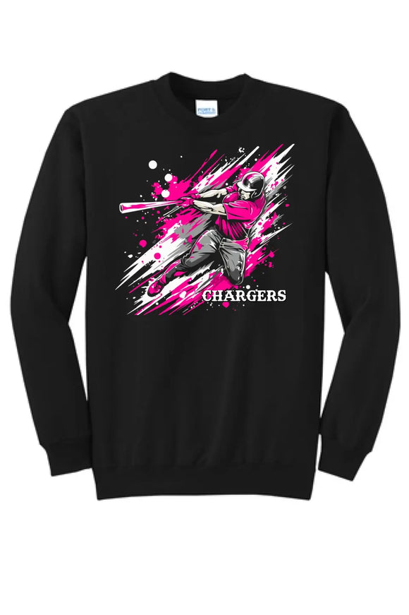 Baseball Slugger- Hot Pink CUSTOM TEXT Core Fleece Crewneck Sweatshirt