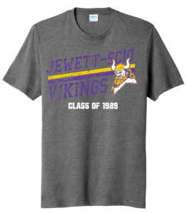 Jewett-Scio Vikings Rising Custom Graduation Year Distressed Design on Grey Tri-Blend Tee