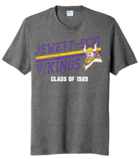 Jewett-Scio Vikings Rising Custom Graduation Year Distressed Design on Grey Tri-Blend Tee