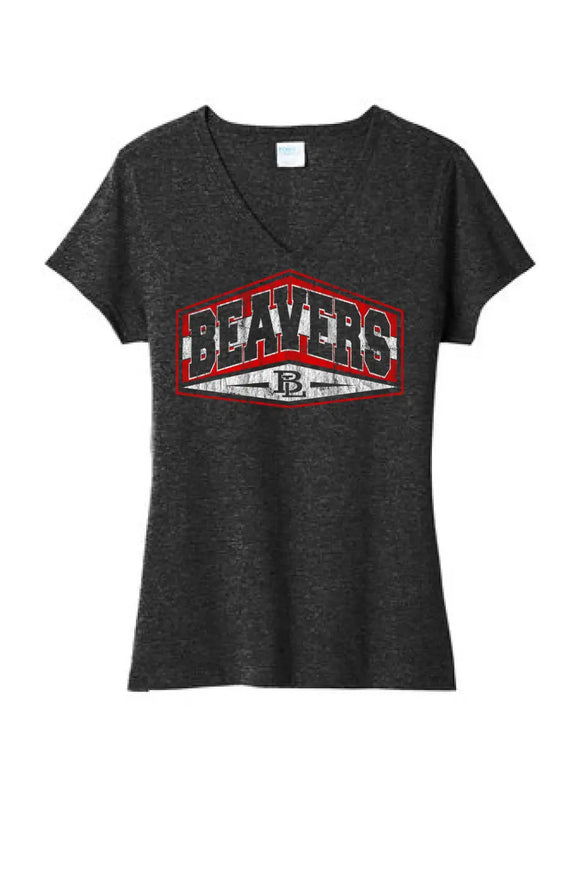 Beaver Local 2023-15 Distressed Ladies Tri-Blend V-Neck Tee