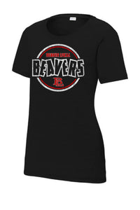 Beaver Local 2023-13 Distressed Ladies PosiCharge Tri-Blend Wicking Scoop Neck Raglan Tee