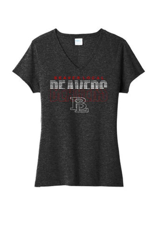 Beaver Local 2023-11 Distressed Ladies Tri-Blend V-Neck Tee