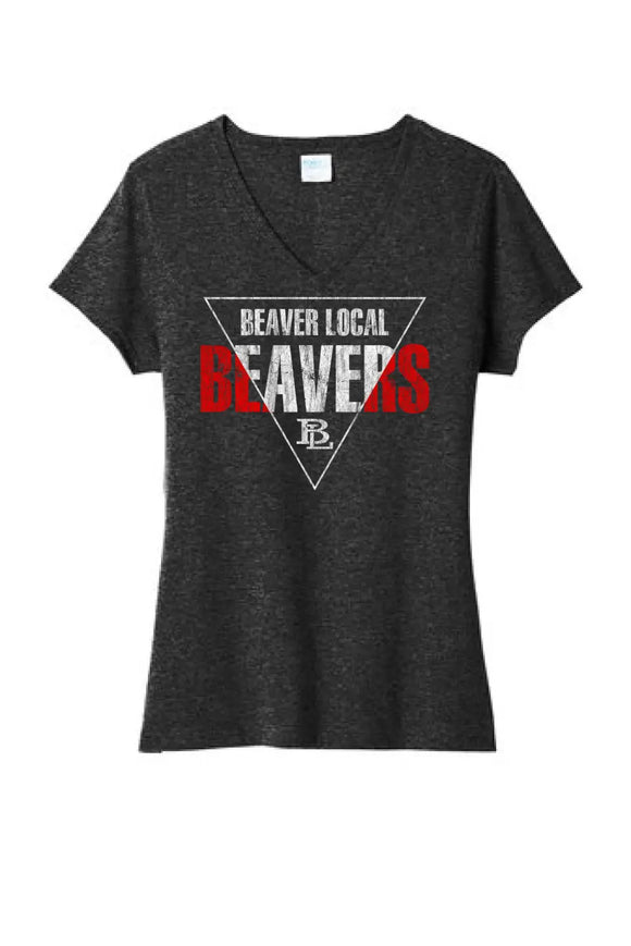 Beaver Local 2023-07 Distressed Ladies Tri-Blend V-Neck Tee