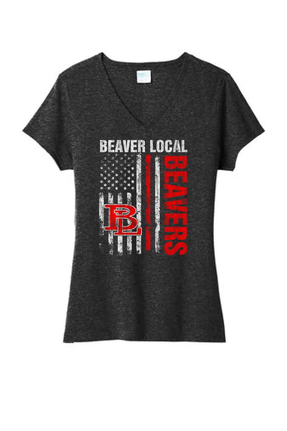 Beaver Local 2023-01 Ladies Tri-Blend V-Neck Tee