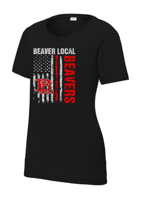 Beaver Local 2023-01 Ladies PosiCharge Tri-Blend Wicking Scoop Neck Raglan Tee
