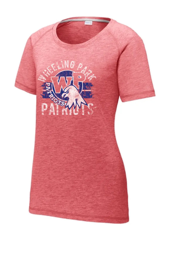 Wheeling Park 2023- 05 Distressed Ladies PosiCharge Tri-Blend Wicking Scoop Neck Raglan Tee