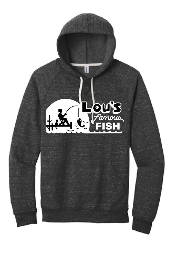 Restaurants- Lou's Famous Fish Dark Snow Heather French Terry Raglan Hoodie