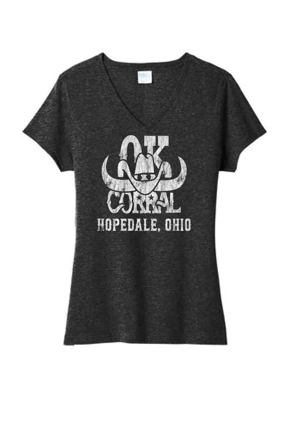 Restaurants- OK Corral Dark Ladies Tri-Blend V-Neck Tee