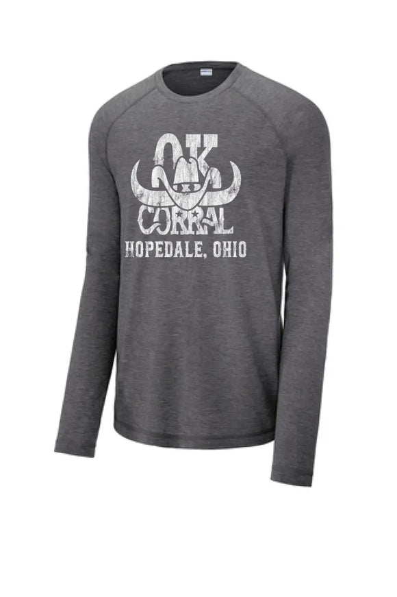 Restaurants- OK Corral Dark Long Sleeve Tri-Blend Wicking Raglan Tee