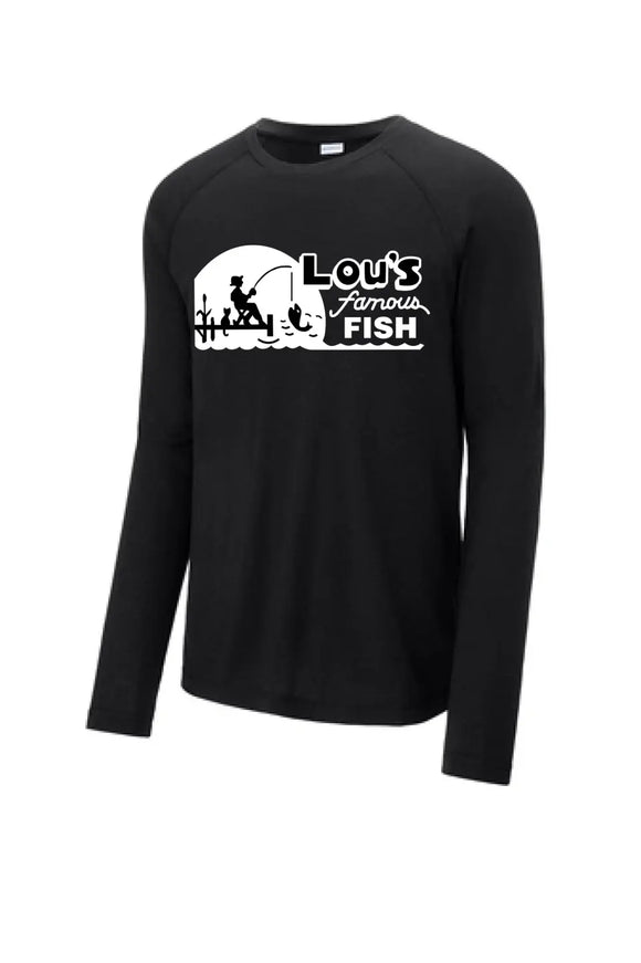 Restaurants- Lou's Famous Fish Dark Long Sleeve Tri-Blend Wicking Raglan Tee