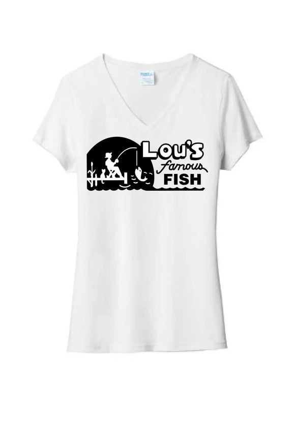 Restaurants- Lou's Famous Fish Ladies Tri-Blend V-Neck Tee