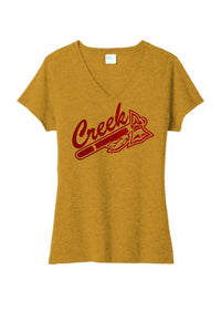 Indian Creek Red Glitter Tomahawk Ladies Tri-Blend V-Neck Tee