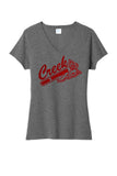 Indian Creek Red Glitter Tomahawk Ladies Tri-Blend V-Neck Tee