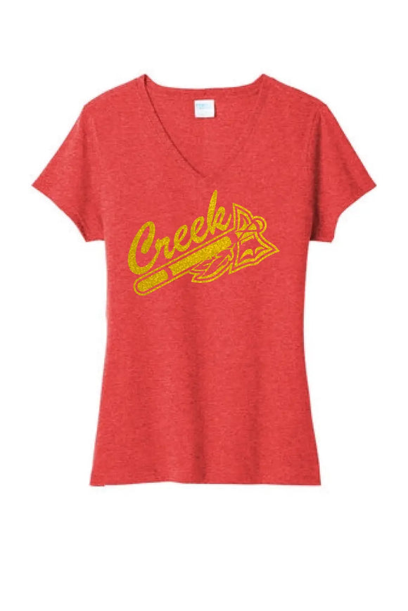 Indian Creek Glitter Gold Tomahawks Ladies Tri-Blend V-Neck Tee