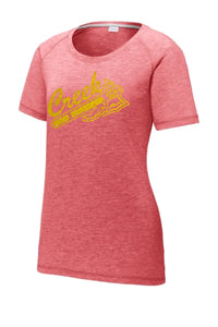 Indian Creek Glitter Gold Tomahawks Ladies PosiCharge Tri-Blend Wicking Scoop Neck Raglan Tee