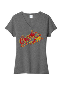 Indian Creek Tomahawk on Grey Ladies Tri-Blend V-Neck Tee