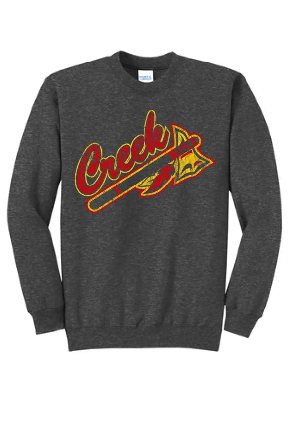 Indian Creek Tomahawk on Grey Core Fleece Crewneck Sweatshirt