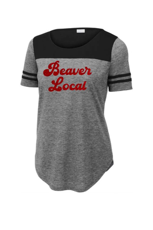 Beaver Local Glitter 01 Ladies PosiCharge Tri-Blend Wicking Fan Tee