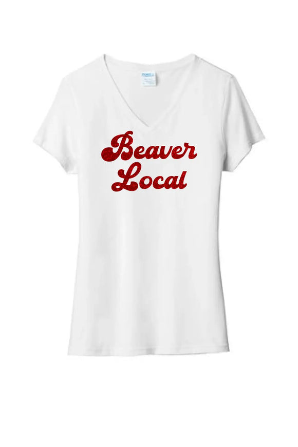 Beaver Local Glitter 01 Ladies Tri-Blend V-Neck Tee