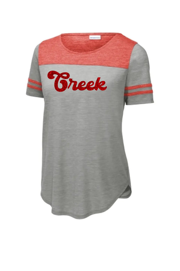 Indian Creek Glitter 01 Ladies PosiCharge Tri-Blend Wicking Fan Tee