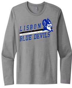 Lisbon Blue Devils Rising Distressed Next Level Cotton Long Sleeve Tee