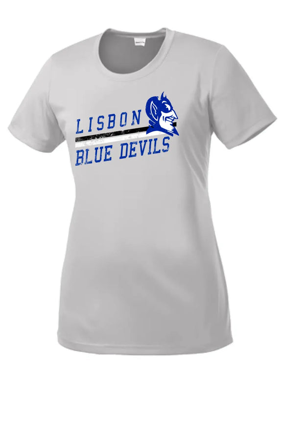 Lisbon Blue Devils Rising Distressed Ladies PosiCharge Competitor Tee