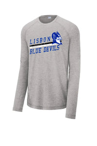 Lisbon Blue Devils Rising Distressed Long Sleeve Tri-Blend Wicking Raglan Tee